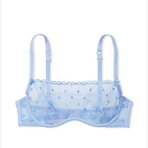 Victoria's Secret PINK Blue Wired Ultimate Sheer Heart Embroidery Lace Bra Sz XL